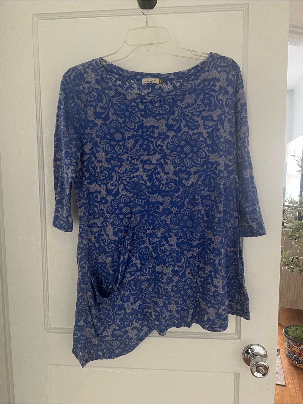 Chalet Blue Floral Scoop-Neck Women’s Top